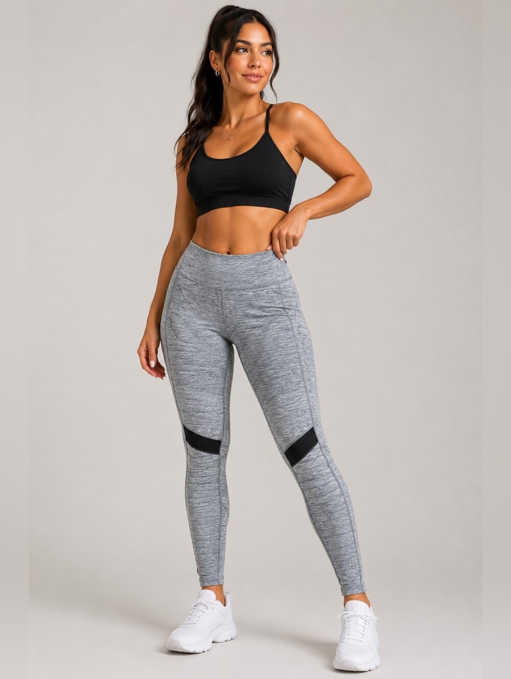 LA Society Moto-Style Athletic Legging, Grey And Black, Size Small